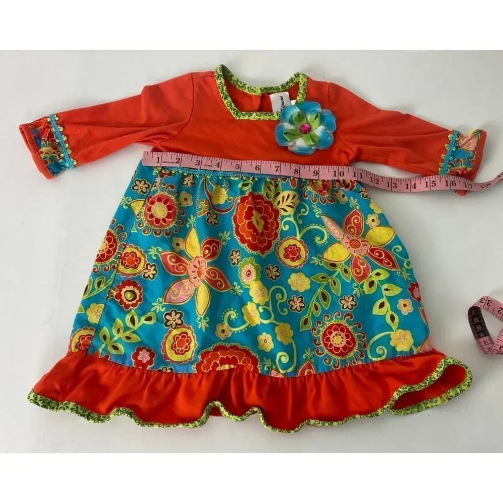 Rare Editions Thanksgiving Dress Orange Gold Green 100% Cotton - Size 3T